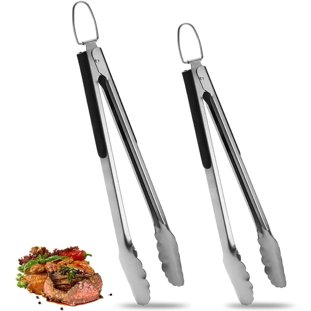 Pinzas para cocinar alimentos de acero inoxidable de 2 piezas (9 pulgadas y 12 pulgadas), pinzas de cocina con bloqueo con asas antideslizantes, perfectas para cocinar, asar y servir Namotu LXY86