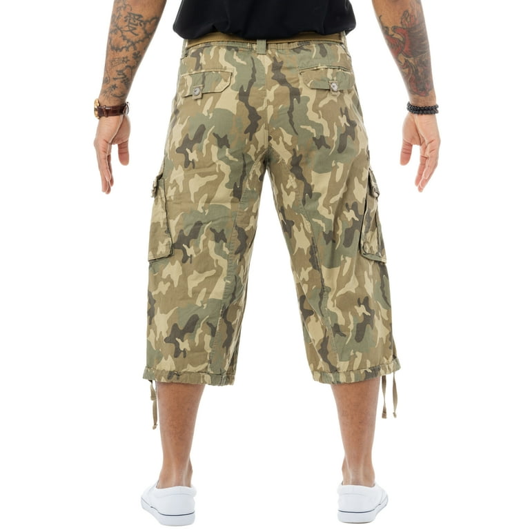X RAY Men's Belted Cargo Long Shorts 18 Inseam Below Knee Length Multi  Pocket 3/4 Capri Pants Desert Camo Size 36