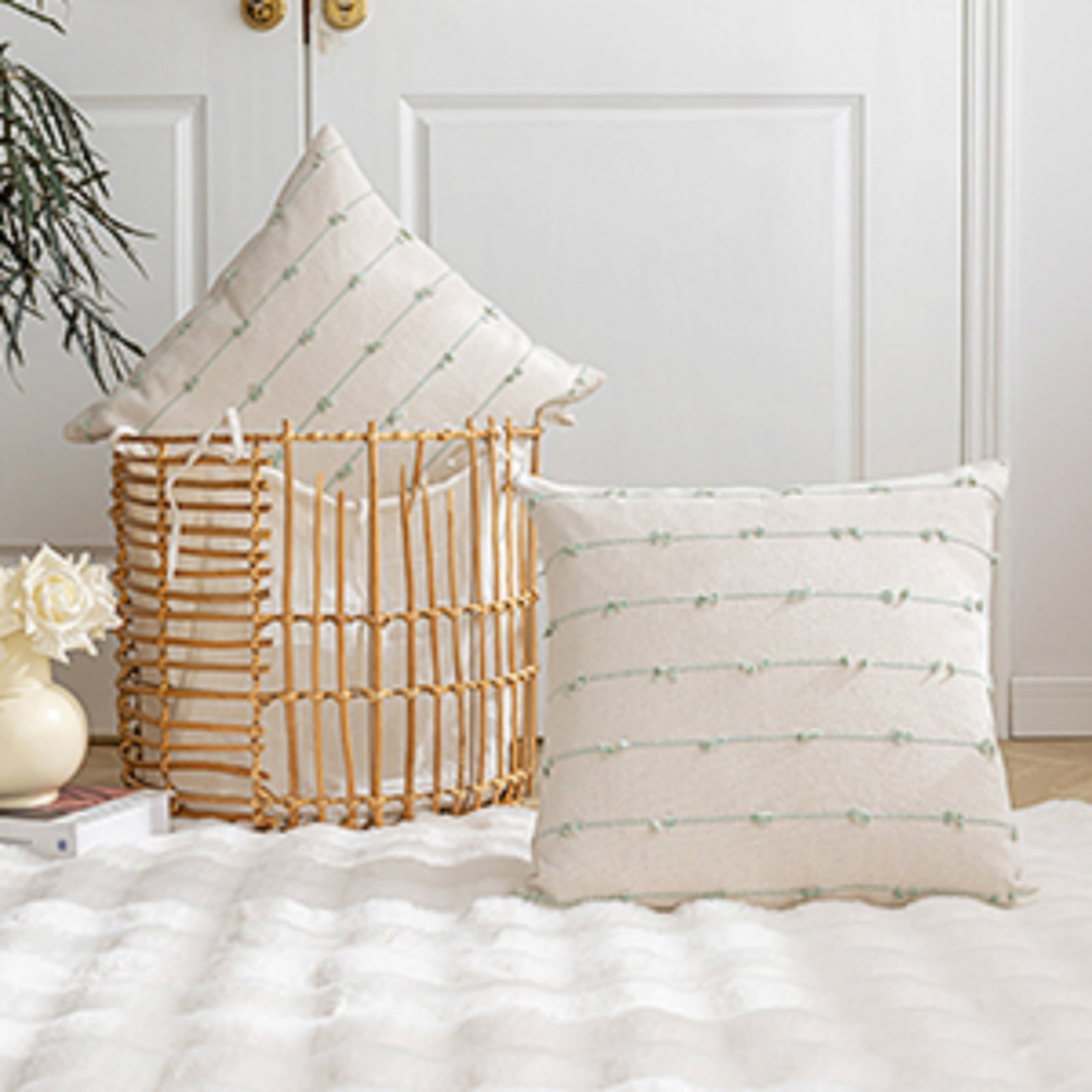 Skodaer Boho Throw Pillow Covers 12"x20" Set of 2 Modern Farmhouse Decorative Cushion Case Tufted Square Pillows Cover Neutral Pillow Cases Accent Pillowcase for Sofa, Couch, Bed,Green