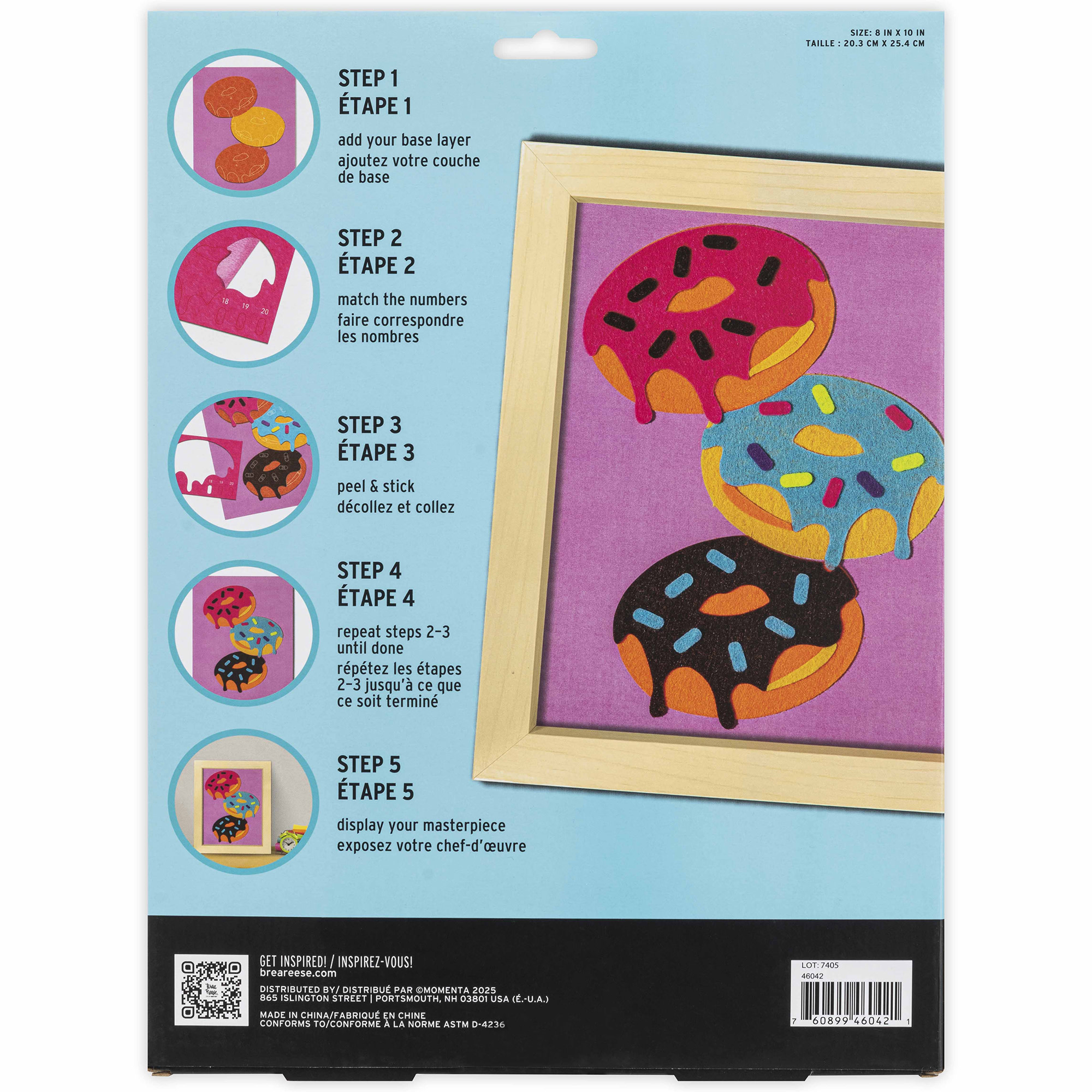 Vivid by Brea Reese: Felt Art Kit – Sweet Donuts - DIY Peel & Stick Craft Set, Colorful Desserts, Sensory Activity, Display Frame, Pink-Blue-Purple