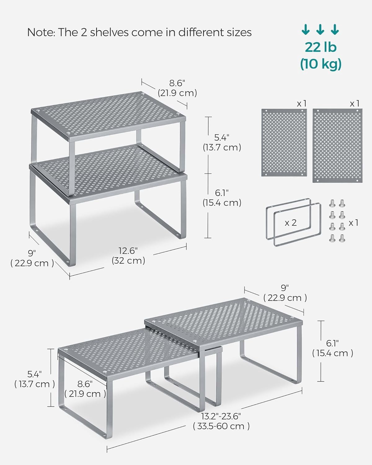 2 Pack Cabinet Organizers Shelf, Kitchen Counter Shelves, Metal Spice Rack, Kitchen Storage, Stackable, Expandable, Silver
