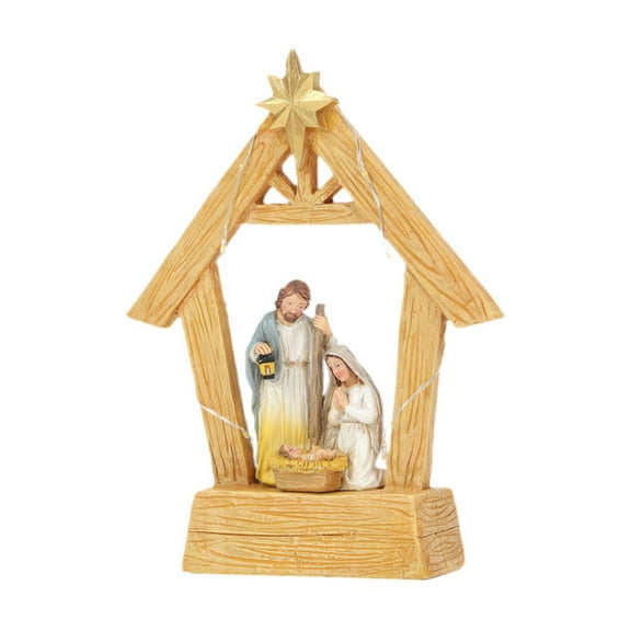 Almencla Jesus Birth Scene Christmas Nativity Scene Statue Decorative Resin Desk Display Collection Desk Joseph Mary Jesus with Manger