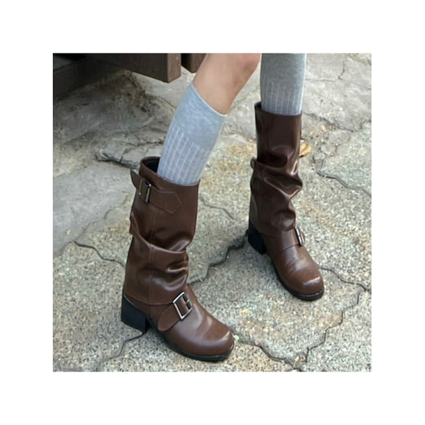 Dark brown slouch boots online