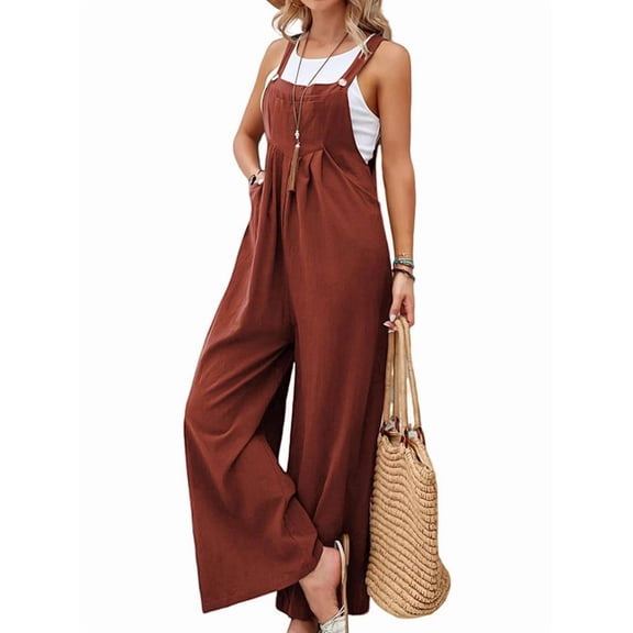 Women'S Bib Overalls Casual Loose Fit Jumper Adjustable Strap Wide Leg Jumpsuits with Pockets Wine Red XL