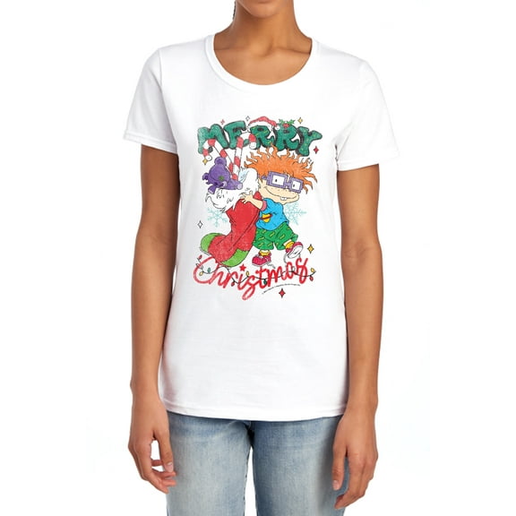 Rugrats Chuckie Christmas Stocking Women's T Shirt, White, Medium