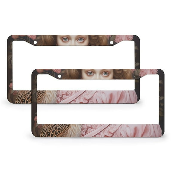 License Plate Cover Pink Girl With Owl Car Tags Frames Holder 2 Pieces Funny Animal Aluminum License Plate Frames for US Standard Vehicles for Women Men