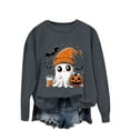 thumbnail image 2 of FRSASU Cute Ghost Halloween Sweatshirts for Women Sweatshirt Funny Spooky Season Fall Pullover Tops Gray, 2 of 5