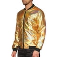 thumbnail image 4 of INSPIRE CHIC Metallic Varsity Jacket for Men's Zip Up Long Sleeves Holographic Jacket M Golden, 4 of 5