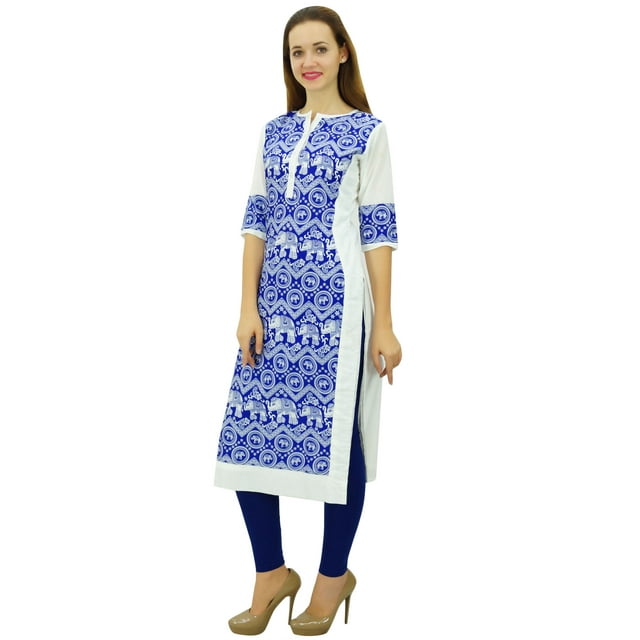 Phagun Kurta Droit de Designer Bleu pour Femme, Manches 3/4, Kurti Décontractée Imprimée-14