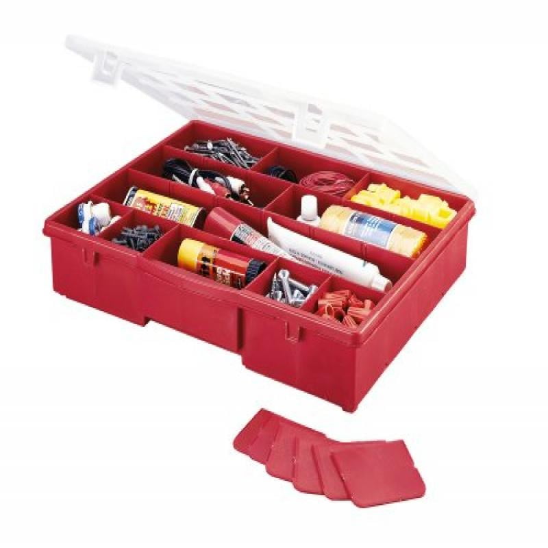 StackOn SBR18 17 Compartment Parts Storage Organizer Box with Removable Dividers, Red