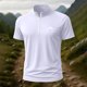 thumbnail image 1 of Blusa y camisa de manga corta con cuello alto para hombre, de verano, de color liso, ajustada, deportiva, con cremallera, de manga corta, con cuello alto., 1 of 5