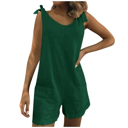 

NECHOLOGY Jumpsuits For Women Dressy Women Short Sleeve Summer Casual V Neck Elastic Waist Wide Leg Cropped Pant Jumpsuits Rompers with Pockets Green Large
