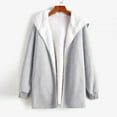thumbnail image 3 of Womens Autumn/Winter Solid Color Cardigan Plush Hooded Jacket Tops, 3 of 6