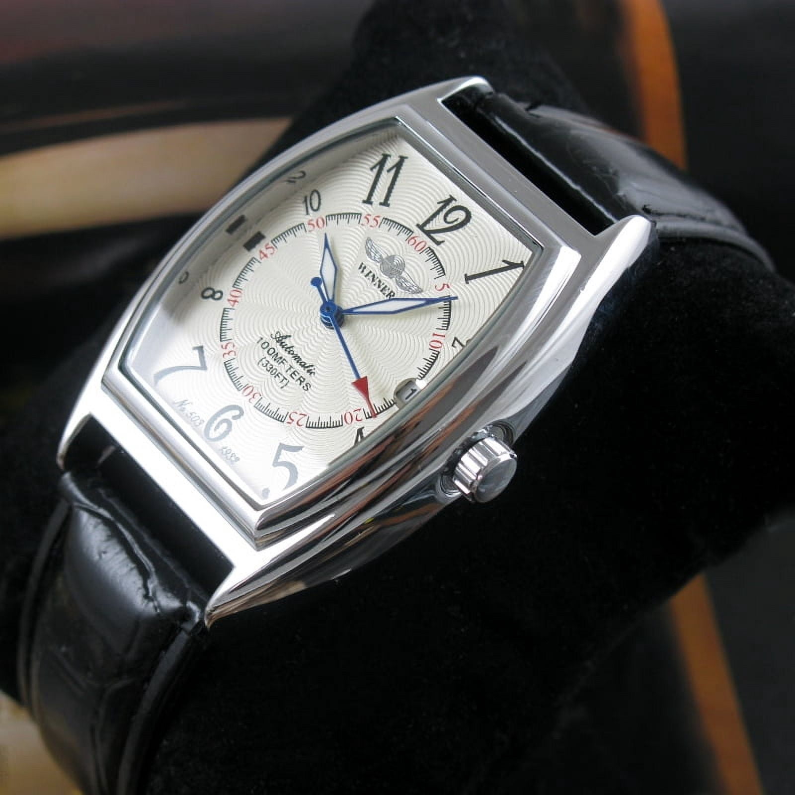 Mens Selfwinding Automatic Mechanical Watch Sports Black Leather Date Male Wristwatch