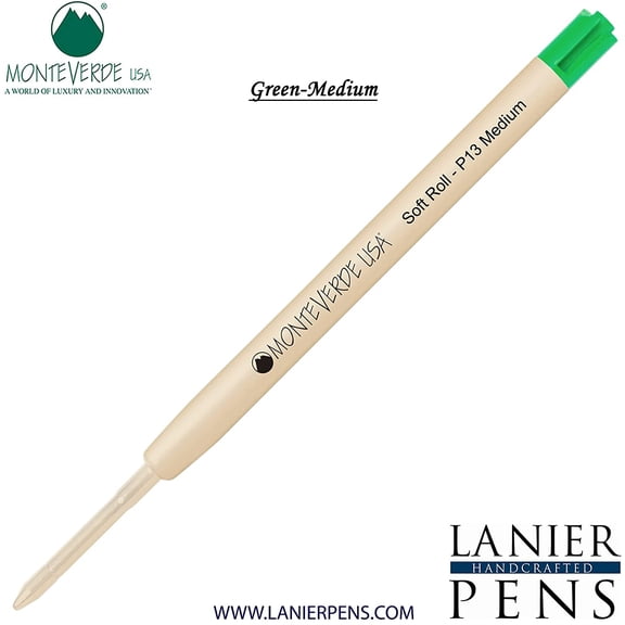 Lanier Combo Pack - 1 Pack - Monteverde SoftRoll Ballpoint P13 Paste Ink Refill Compatible with most Parker Style Ballpoint Pens - Green (Medium Tip 0.7mm)