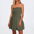 thumbnail image 3 of UoCefik Women's Bubble Mini Dress 2025 Summer Strapless Tube Top Short A Line Sundress Trendy Casual Smocked Dresses Army Green XXL, 3 of 5