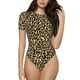 thumbnail image 1 of Balery Leopard Print Body de cuello redondo de manga corta para mujer Tops de manga corta Tops básicos-Small, 1 of 7