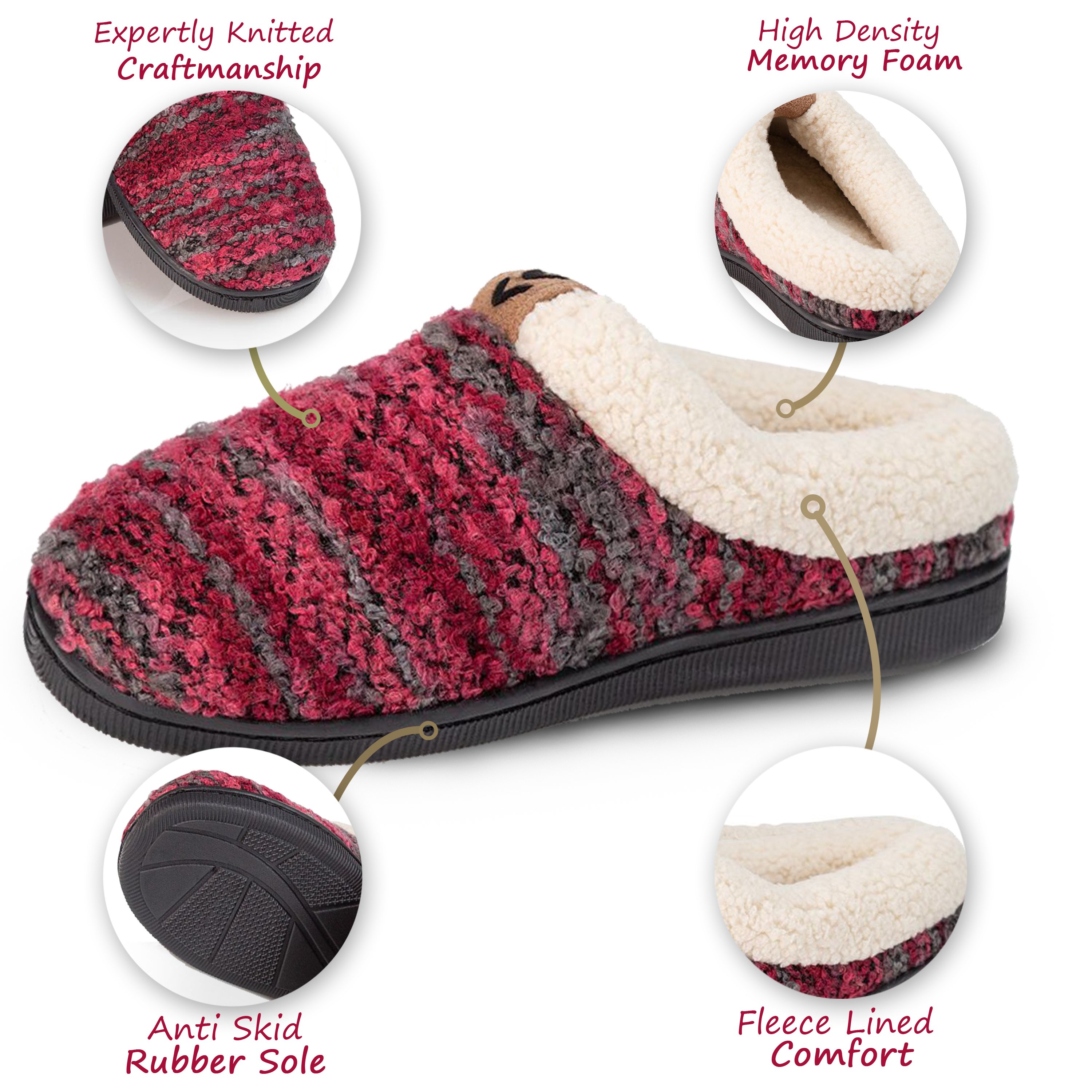 Pupeez Girls Knitted Slippers; A Cozy Warm Fleece Lined Sweater Style Kids House Shoe