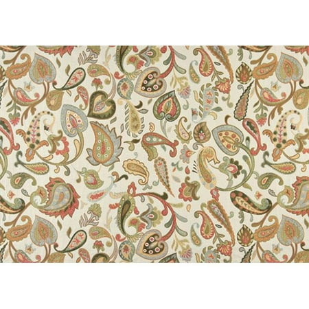 Contemporary Floral Fabric - Designer Fabrics K0021B 54 in. Wide Green, Red, Yellow And Off White, Floral Paisley Contemporary Upholstery Fabric
