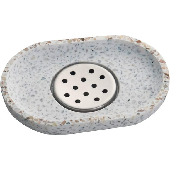 Hongchun Terrazzo Double Layer Soap Dish with Drainage for Bathroom, Shower, Kitchen