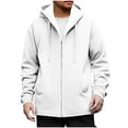 thumbnail image 2 of SGFCWSX Men's Full Zip Hoodie Fleece Relaxed Fit Pockets Solid Color Drawstring Hood Basic Casual Sweatshirt for Men White Size 3XL, 2 of 5
