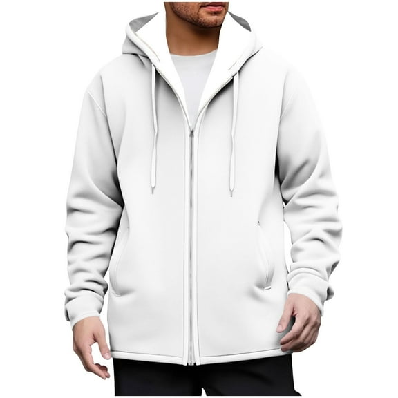 Stamzod Men's Fashion Sherpa Hoodie Long Sleeve Hooded Fleece Jacket Men Casual Thicked Warm Winter Coats with Pocket White XL
