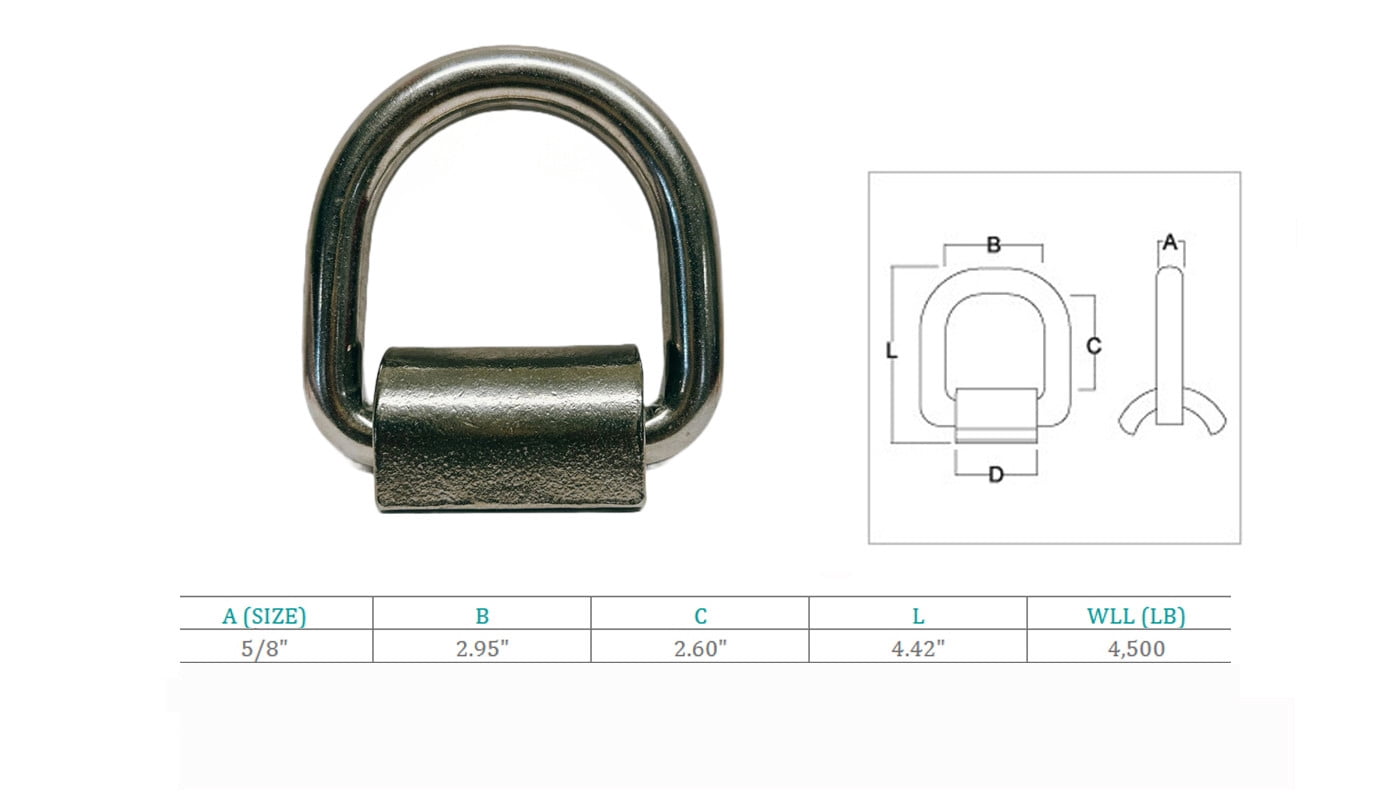 Stainless Steel 5/8" Weld-On Heavy D Rings 4500 Lbs,Marine Boat,Tie-Down Anchor