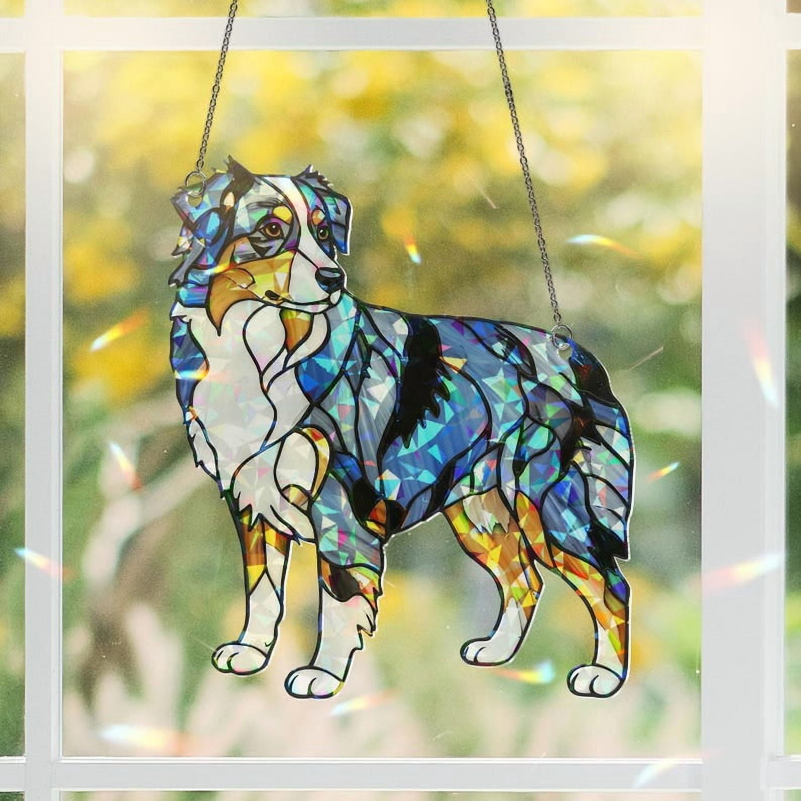 ViciArt Australian Shepherd Acrylic Suncatcher, 9” Holographic Dog Window Hanging, Blue Merle Decor