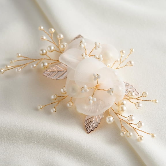 3Pcs Bridal Hair Pins White Flower Bride Hair Pieces Wedding Hair Side Combs Floral Headpieces Accessories Fall Beach Clip for Brides Bridesmaids Women Girls