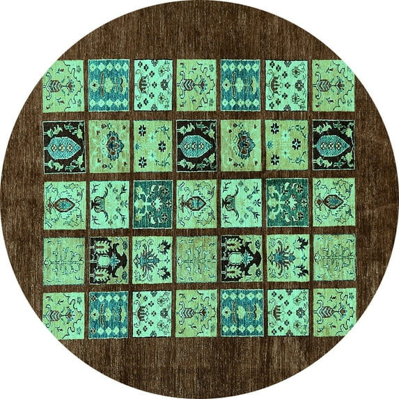 Ahgly Company Indoor Round Abstract Turquoise Blue Modern Area Rugs, 7' Round