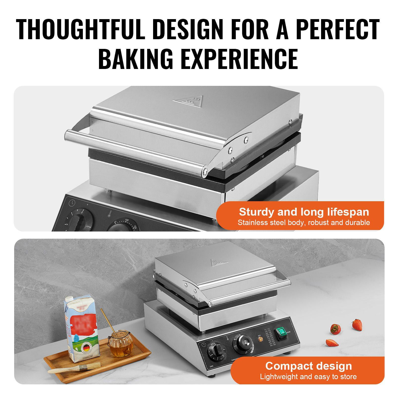 Commercial 1750W Non Stick Stainless Steel Belgian Waffle Maker Set with Temperature Time Control for Restaurant Bakery Snack Shop Home Use