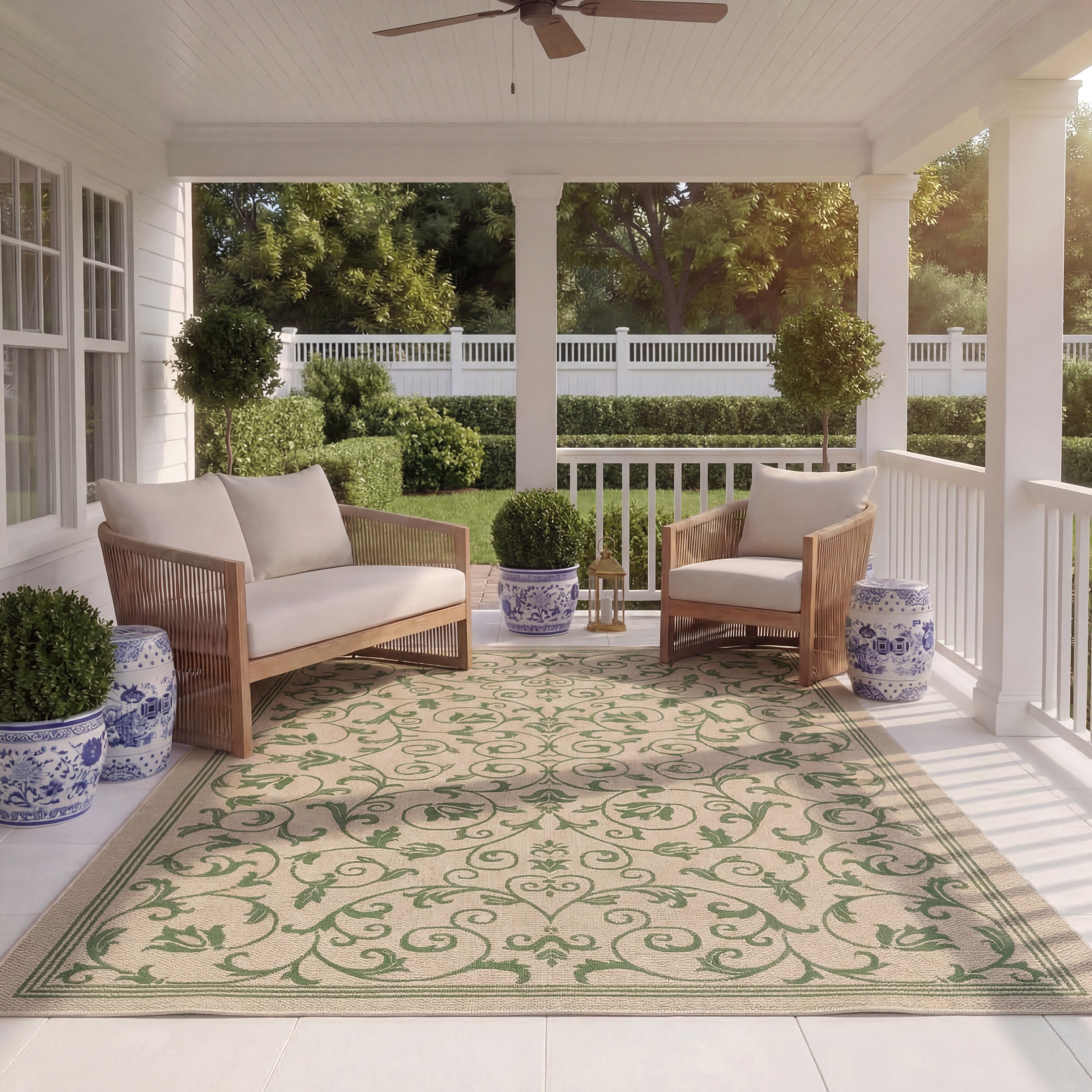 Safavieh Courtyard Nanda Botanical Indoor/Outdoor Area Rug, Natural/Olive, 5'3" x 7'7"