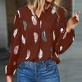 thumbnail image 2 of WREESH Womens Casual Long Sleeve Shirts V Neck Tunic Tops Feather Printed T-Shirts Loose Chiffon Work Blouse Wine, 2 of 4