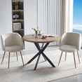 thumbnail image 5 of NORDICANA 3 Pieces 37-Inch Round Dining Table and Upholstered Chairs for Two Person, MDF Table-top, Off White Fuzzy Sherpa Armchairs with Wood Grain Metal Leg for Kitchen, Reception Room, 5 of 10