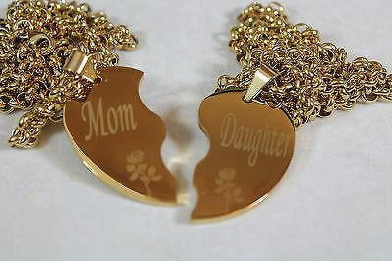 SOLID STAINLESS IPG GOLD PLATED THICK MOM DAUGHTER SPLIT HEART NECKLACES