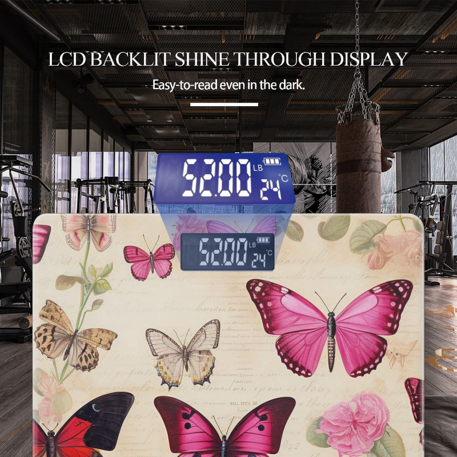 Bathroom Scale, Highly Accurate Digital Body Scale,Precisely Measures Weight up to 400 lbs-Beautiful Pink And Red Butterflies On Paper