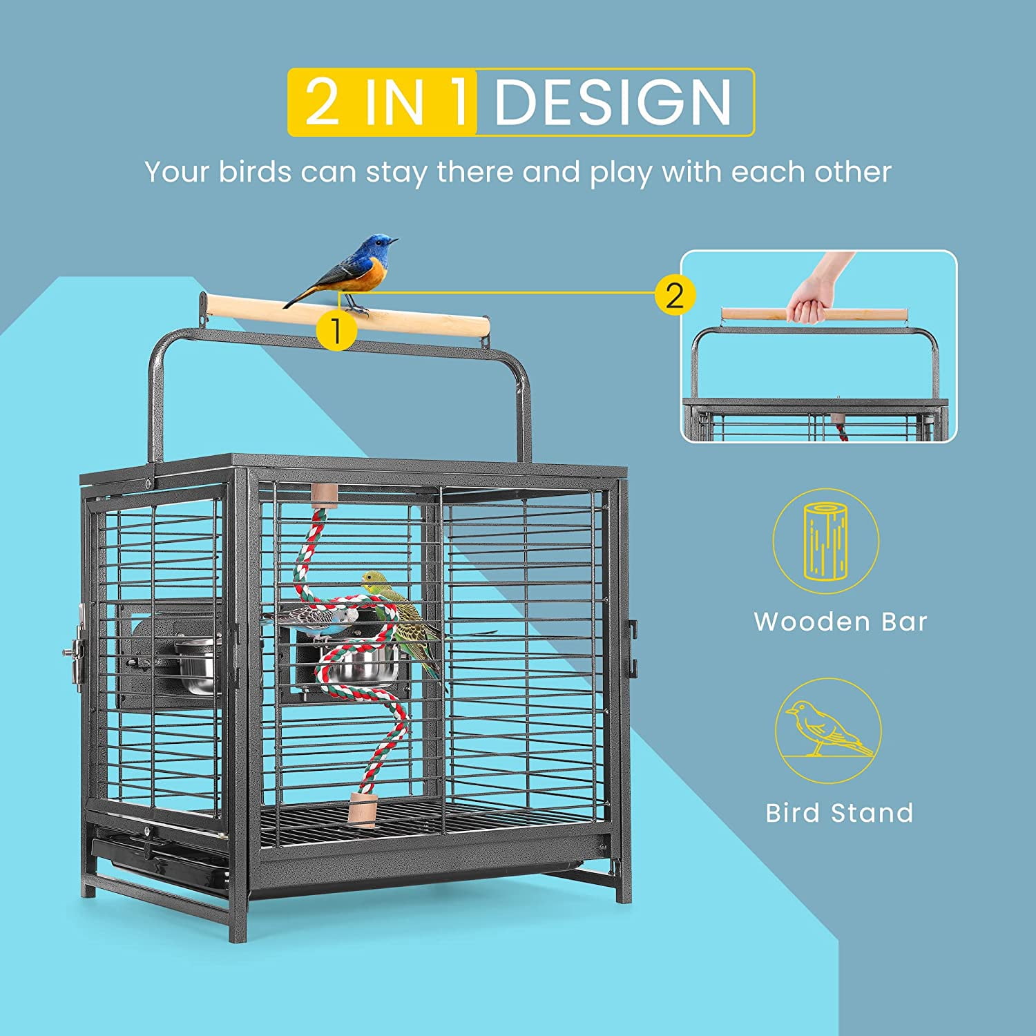 SPECSTAR19" Wrought Iron Travel Carrier Bird Cage for Parrots Conures Lovebird Cockatiel Parakeets