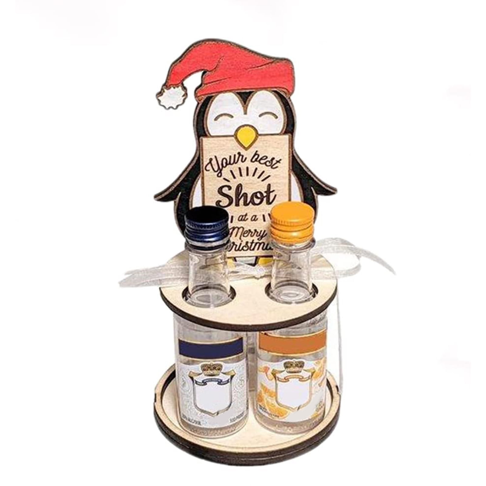 Jaspee Christmas Mini Wooden Wine Rack, Cute Penguin Elk Gnomes Wine Holder, 3 Bottle Free