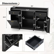 Costway 55” Large Buffet Cabinet with 2 Glass Doors, 2 Drawers, 2 Door Shelves for Kitchen Black