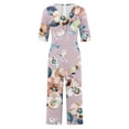 thumbnail image 3 of Nuoqisi Women Summer Floral Print Casual Short Sleeved V-neck Back Zipper Side Pocket Jumpsuit Pants, 3 of 5