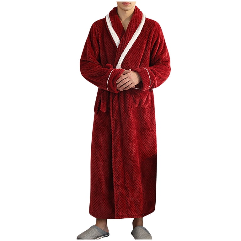 Robe Flannel Unisex Hotel Men Women Cotton Bath Robe Plus Size Towel Kimono  Spa Lightweight Bathrobe Dressing Gown Sleepwear Long Sleeve Loungewear  with Pockets Red XL - Walmart.com