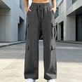 thumbnail image 2 of QATAINLAV Cargo Sweatpants for Women Wide Leg Elastic Waisted Drawstring Track Pants Casual Baggy Lounge Trousers Dark Gray L, 2 of 7