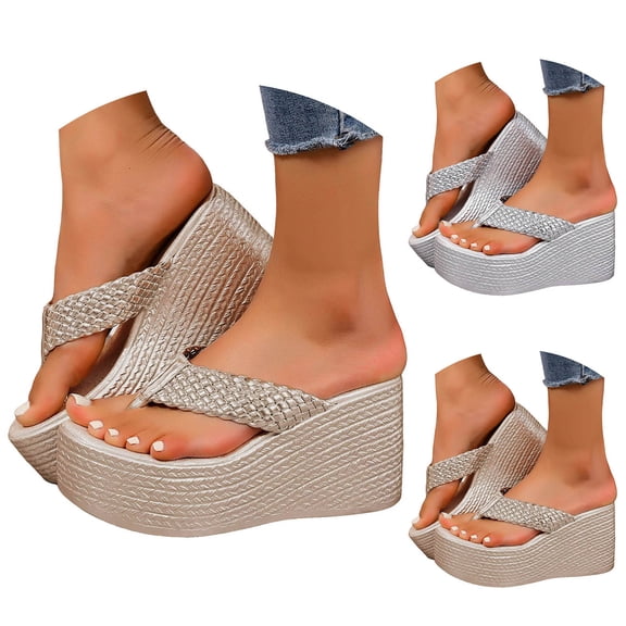 Dakaela Wedge Sandals for Women Sparkly Arch Support Platform Flip Flops Non Slip Summer Beach Walking Thong Shoes Size 6-10