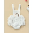 thumbnail image 2 of Baby Girl Summer Ruffle Romper Sleeveless Elastic Waist Rainbow Embroidery Strap Bodysuit, 2 of 9