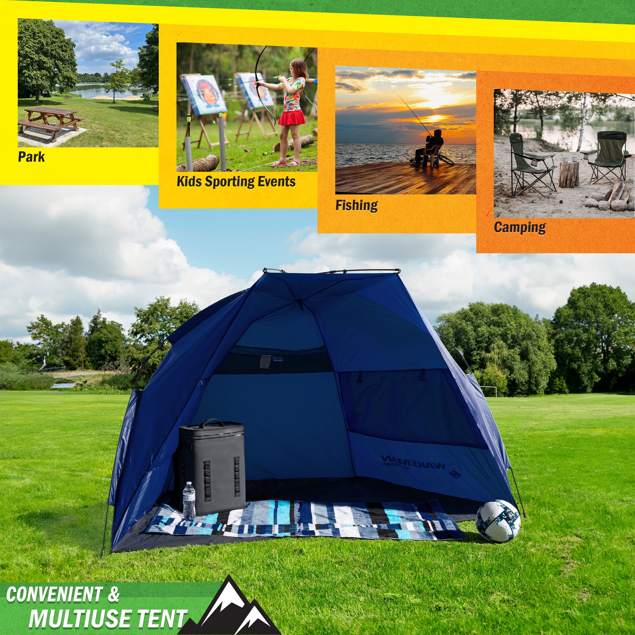Wakeman Pop Up Beach Tent Sun Shelter - UPF50+ UV Protection Canopy, Navy