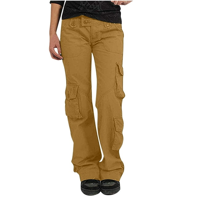 Women's Active Cargo Pants High Rise Casual Multi-Pockets Straight Leg Pants Stretch Relax Fit Workout Trousers