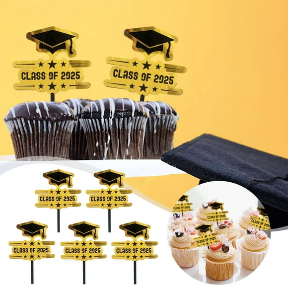1st Birthday Cake Topper Girls Rose Icing Cake Decorations 5 Piece Set Of Black And Gold Glitter 2025 Graduation Hat Paper Cupcake Decorations For The Class Of 2025 Graduation Hat Acrylic Cake Card