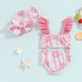 thumbnail image 3 of Bagilaanoe Toddler Baby Girls Swimsuits 3 Piece Tankini Set Floral Print Fly Sleeve Tops + Shorts + Swim Cap 6M 12M 18M 24M 3T Kids Swimwear Bathing Suit Beachwear, 3 of 7