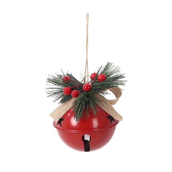 Senfot Single Red Metal Christmas Bell Hanging Ornament for Xmas Tree Window Front Door Indoor Farmhouse Xmas Decor