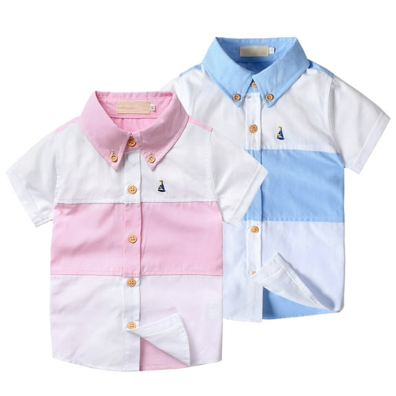 Esaierr Kids Baby Boys Short Sleeve Stripe Shirt Summer Lapel Cotton T-Shirt 1-9T Button Dress Shirt with Pockets for Toddler